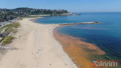 Arnavutköy Karaburun Sahilinde şaşırtan görüntü: Denizin rengi değişti
