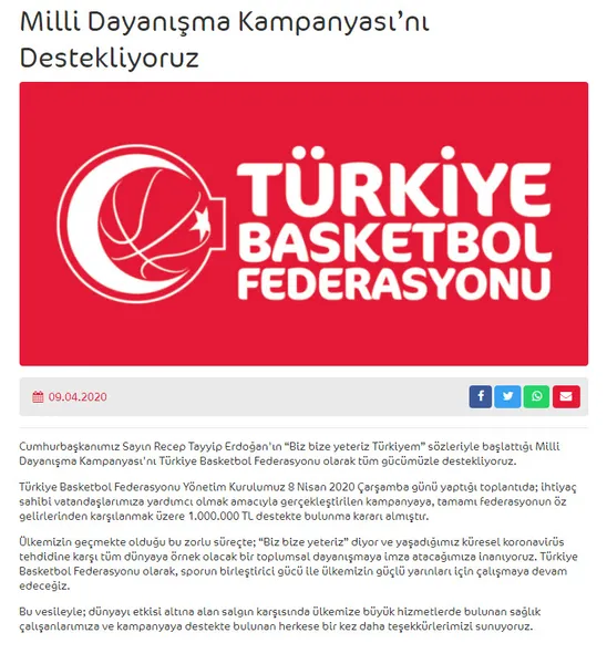 Türkiye Basketbol Federasyonu'ndan Milli Dayanışma Kampanyası'na destek!-1