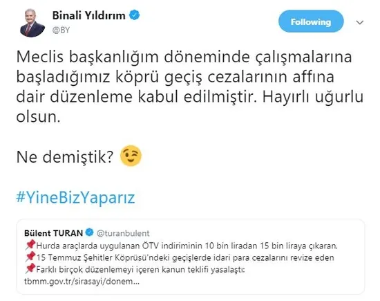 Binali Yıldırım Twitter'dan paylaştı: Hayırlı uğurlu olsun-1