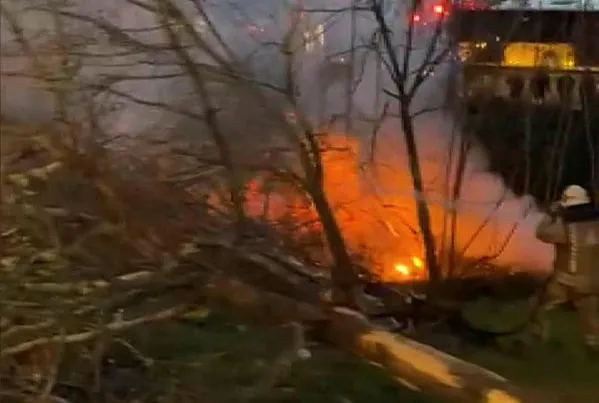 Ağaçlık alana uçan araç yandı: 1 ölü