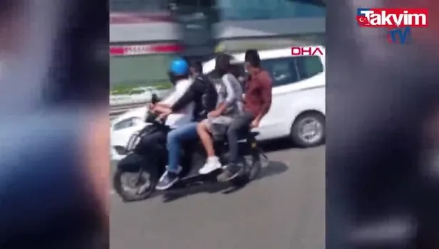 1 motosiklete 4 kişi! Tehlikeli yolculuk kamerada