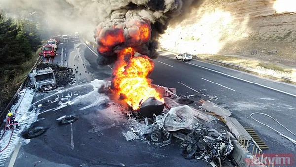 Adana-Pozantı Otoyolu'nda faciaya ramak kala! İki tır çarpıştı, akaryakıt tankeri patladı... Korkunç kazadan kareler - 14