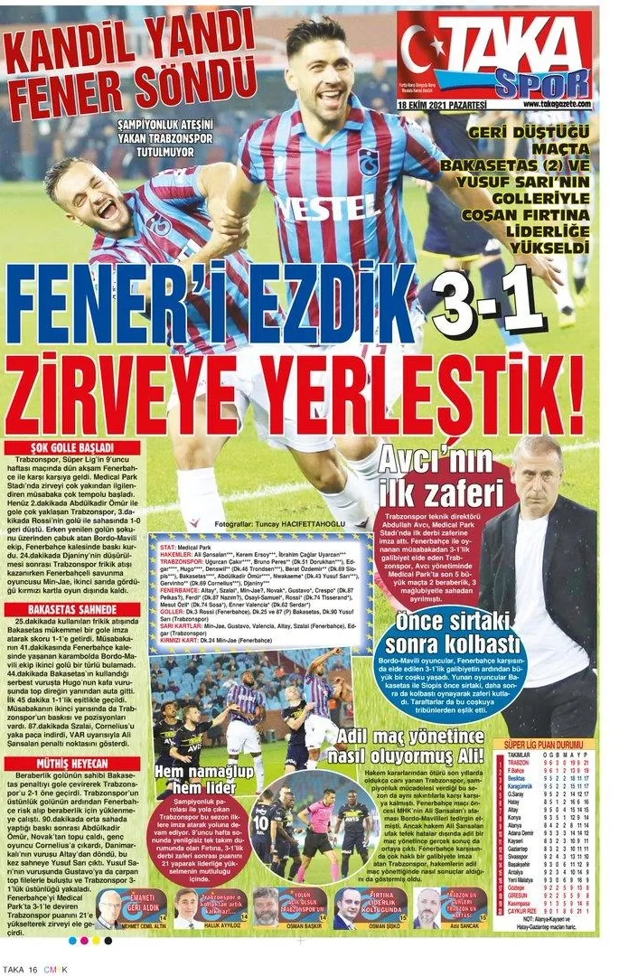 Trabzonspor'un Fenerbahçe zaferi yerel basının manşetlerinde: Lider olunmaz doğulur koçum!-3