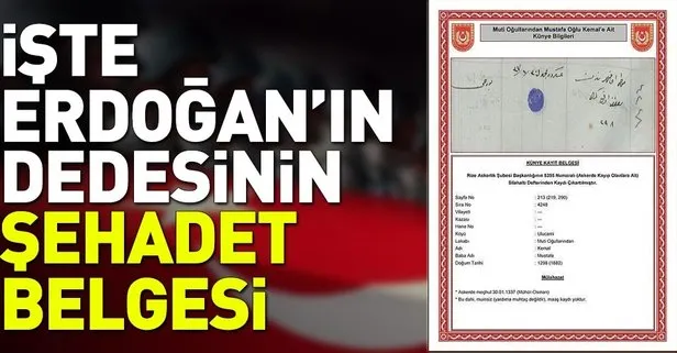 İşte Erdoğan’ın dedesinin şehadet belgesi