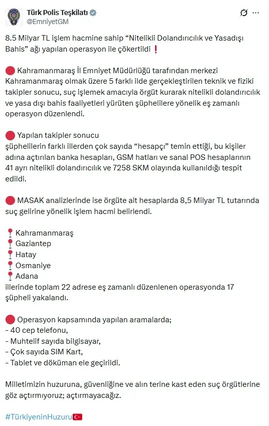 85-milyarlik-dolandiricilik-ve-yasa-disi-bahis-agi-cokertildi-17-supheli-yakalandi-1764179799377.jpeg 8,5 milyarlık vurgun yapan örgüte 4 ilde operasyon