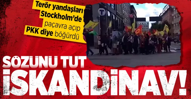 İsveç'in başkenti Stockholm'den skandal görüntüler: PKK yandaşları paçavralarla yürüdü