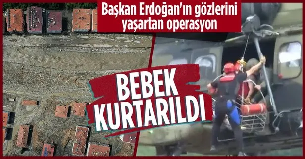 Başkan Erdoğan’ın gözleri yaşarmıştı! İşte yeni doğmuş bebeğin sel bölgesinden kurtarılma anı