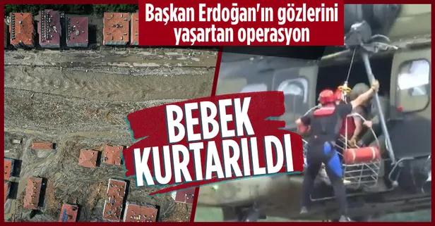 Başkan Erdoğan'ın gözleri yaşarmıştı! İşte yeni doğmuş bebeğin sel bölgesinden kurtarılma anı