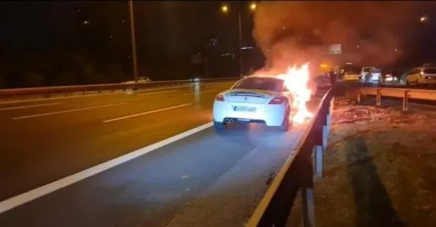 TEM Otoyolu’nda otomobil alev alev yandı!