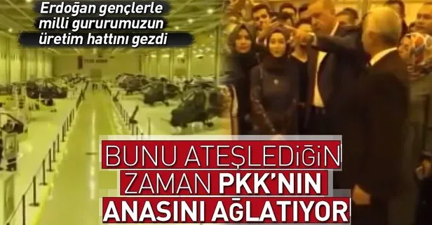 Cumhurbaşkanı Recep Tayyip Erdoğan’ın, Atak helikopteri üretim hattını gençlerle gezdi