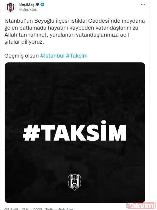 İstiklal Caddesi'nde hain terör saldırısı sonrası Türkiye tek yürek! Spor camiasından geçmiş olsun mesajları... - 6