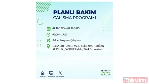 🔵2 Ekim 2025 Perşembe Günü İstanbul'da Elektrik Kesintisi Yaşanacak İlçeler