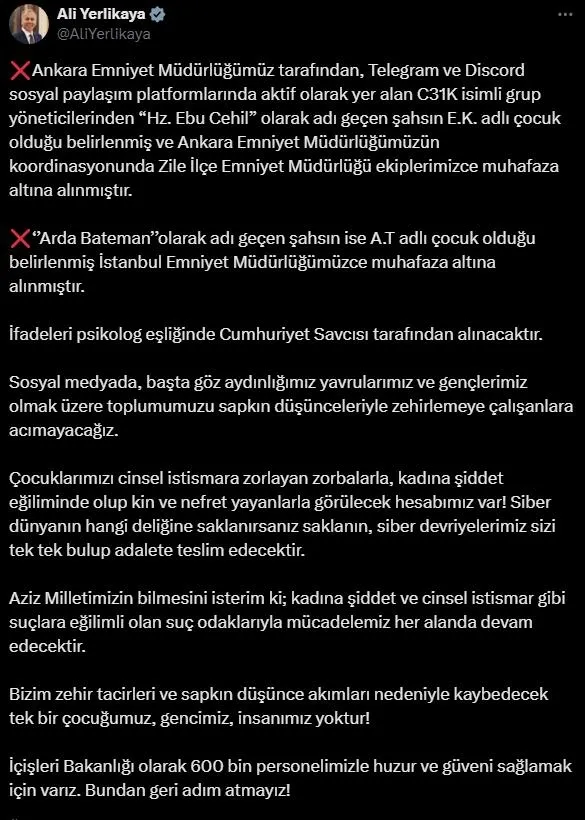 discord-ve-telegramdan-santaj-yapan-c31k-isimli-grubun-iki-yoneticisi-hz-ebu-cehil-ve-arda-bateman-gozaltina-a-1728405133610.jpeg Discord ve Telegram'daki siber zorbalığa geçit yok: Gözaltı sayısı 4'e yükseldi | Hz. Ebu Cehil ve C31K gruplarındaki paylaşımlar ortaya çıktı-3