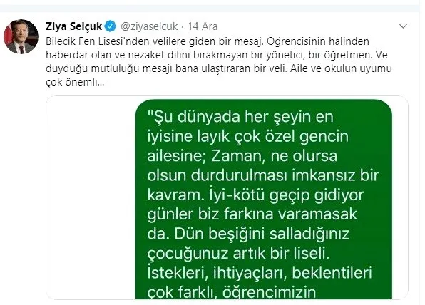 Milli Eğitim Bakanı Ziya Selçuk sosyal medya hesabından paylaştı! Beğeni yağmuruna tutuldu!-1