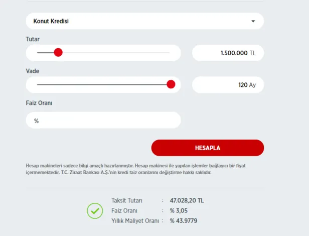 Ziraat Bankası 1.5 milyon TL konut kredisi maliyet tablosunu yayımladı-2