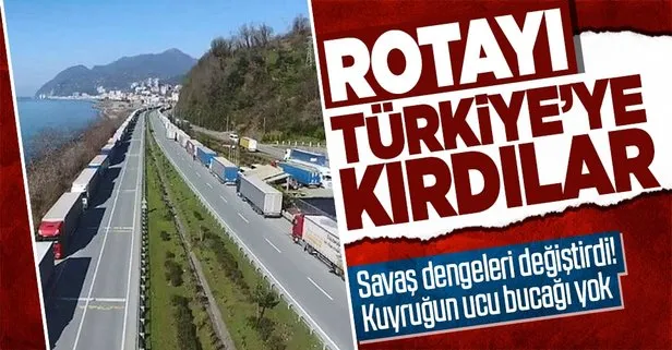 Savaş dengeleri sarstı! Sarp Sınır Kapısı’nda kilometrelerce TIR kuyruğu! Rotaları Türkiye oldu