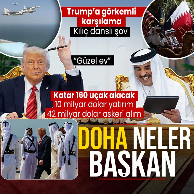 Trump’ın yeni durağı Katar! Dohadan duyurdu: Katar 160 tane uçak alacak | Başkana özel kılıç dansı