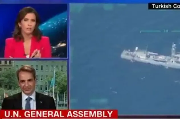 CNN'e konuşan Miçotakis'in Türkiye'yi hedef aldığı sırada ekrana gelen görüntüler gündem oldu