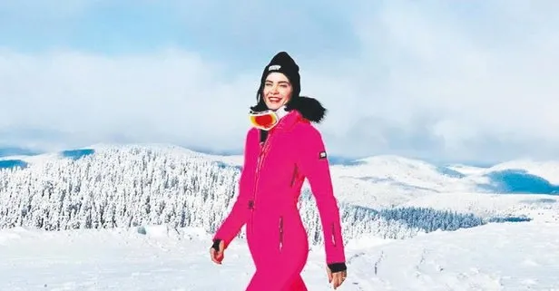 Zeynep Sever Demirel pembe tulumuyla karları renklendirdi