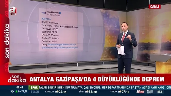 Antalya'da 4 büyüklüğünde deprem