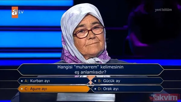 Kim Milyoner Olmak İster'de 104 bin takipçili Habibe teyze 1 milyon TL değerindeki soruyu açmayı başardı! "TDK'ya göre hangisinin içinde geçtiği deyim yoktur" sorusunda çekildi... - 8