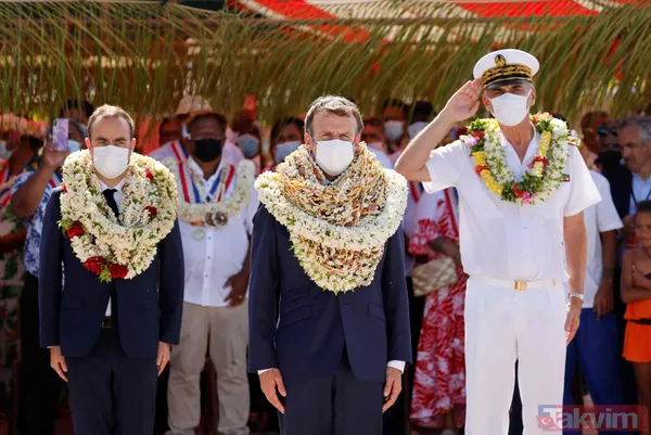 Fransa Cumhurbaşkanı Emmanuel Macron'un Fransız Polinezyası'nda ilginç anları! Boynuna çiçekleri doladılar - 12