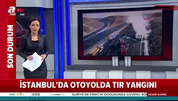 Kuzey Marmara Otoyolu'nda TIR dorsesi alev aldı! Trafik durdu (Video)