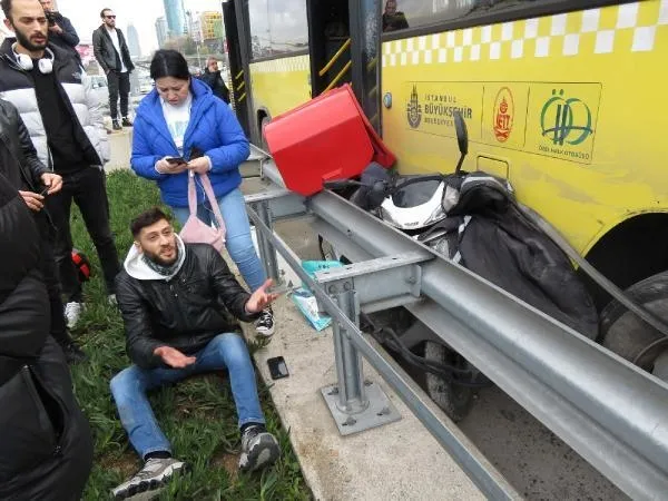 Ataşehir'de İETT kabusu: Otobüs ile bariyer arasında sıkışan motosikletli yaralandı-2