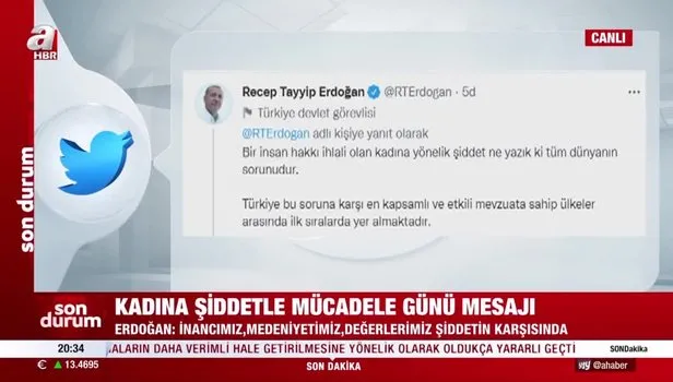 Başkan Erdoğan'dan kadına şiddet mesajı