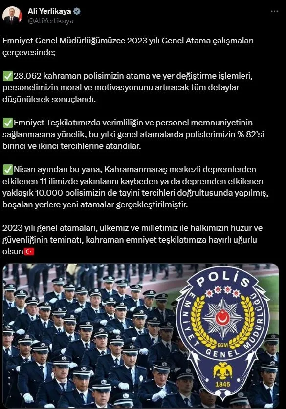 İçişleri Bakanı Ali Yerlikaya açıkladı: 28 bin 62 polisin atama ve yer değiştirme işlemleri gerçekleştirildi-2