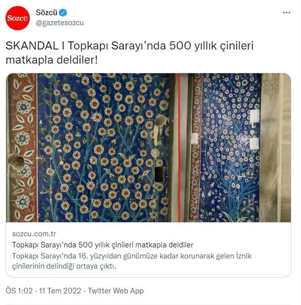 sozcunun-topkapi-sarayinda-500-yillik-cinileri-matkapla-deldiler-haberi-yalan-cikti-1657549079228.jpg Sözcü'nün "Topkapı Sarayı’nda 500 yıllık çinileri matkapla deldiler!" haberi yalan çıktı!-2