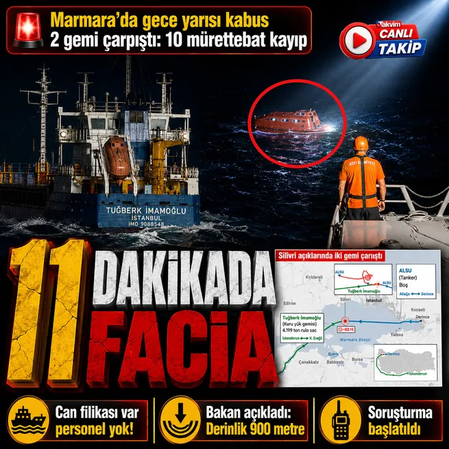 Silivri açıklarında iki ticari gemi çarpıştı! Bakan Uraloğlu açıkladı: Tuğberk İmamoğlu 11 dakikada battı