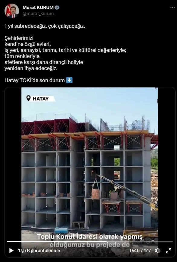 Yeni Hatay yükseliyor! Bakan Kurum paylaştı: "Afetlere karşı daha dirençli haliyle yeniden ihya edeceğiz"-2