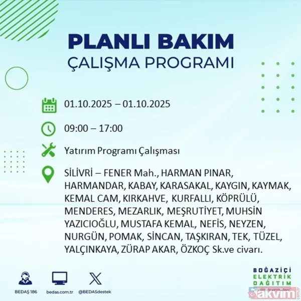 🔴1 Ekim 2025 İstanbul'da Elektrik Kesintisi Yaşanacak İlçeler
