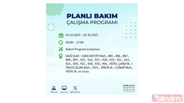 🔵2 Ekim 2025 Perşembe Günü İstanbul'da Elektrik Kesintisi Yaşanacak İlçeler