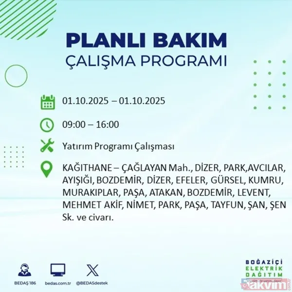 🔴1 Ekim 2025 İstanbul'da Elektrik Kesintisi Yaşanacak İlçeler