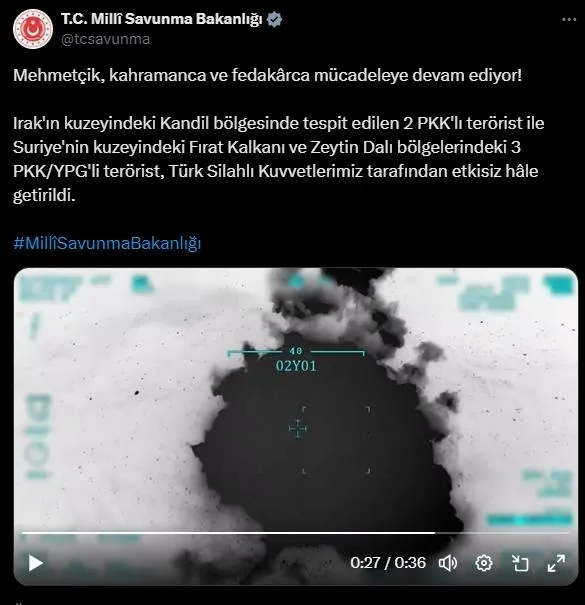 MSB açıkladı: 5 terörist etkisiz hale getirildi-1
