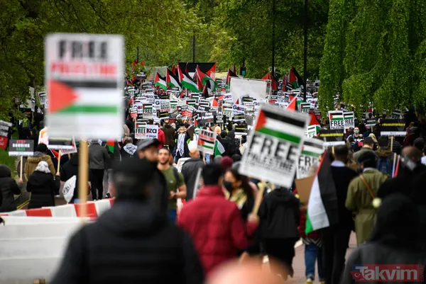 SON DAKİKA: Filistinlilerin katledilmesi protesto ediliyor! Binler Londra'da İsrail Büyükelçiliği'ne yürüyor - 34