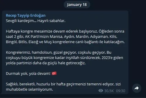 SON DAKİKA: Başkan Erdoğan, Telegram ve BİP uygulamalarından paylaştı: İşte bugünkü mesaisi-1