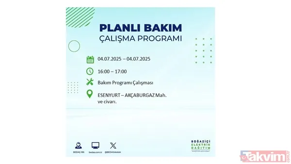 4 Temmuz'da İstanbul'da Elektrik Kesintisi Yaşanacak İlçeler