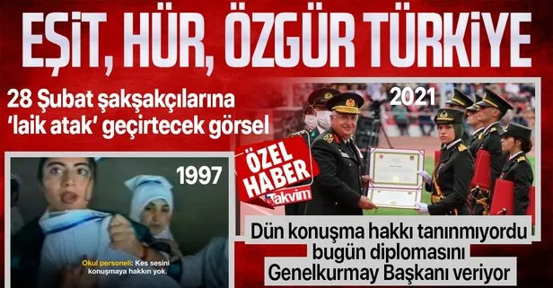 Kara Harp Okulu tarihinin ilk başörtülü öğrencisi Teğmen Müberra Öztürk diplomasını Genelkurmay Başkanının elinden aldı