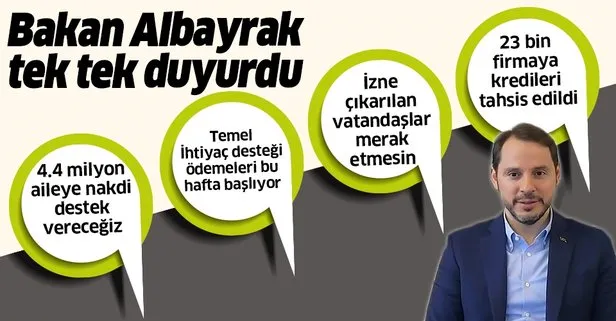 Son dakika: Hazine ve Maliye Bakanı Berat Albayrak: 4,4 milyon aileye 1000 lira nakdi yardım vereceğiz