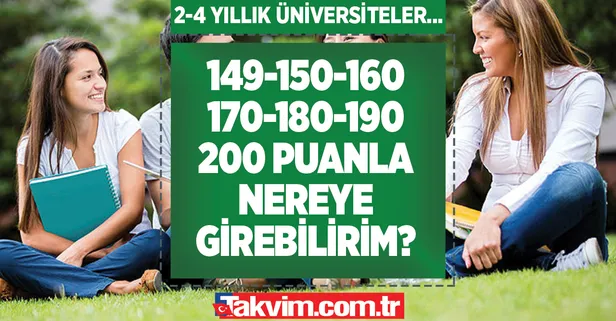 YKS TYT AYT 139, 140, 145, 150, 155, 160, 165, 170, 175, 180 puanla nereye girebilirim? 2, 4 yıllık üniversiteler ve bölümleri!