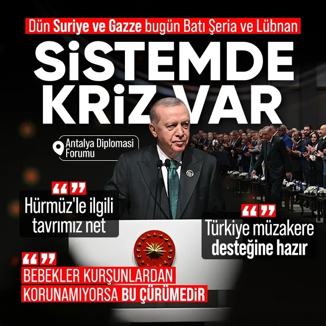 Başkan Erdoğan’dan Antalya’dan dünyaya mesaj: İnsanlık sınavını veremeyen bir sisteme güvenmemiz bizden nasıl beklenir