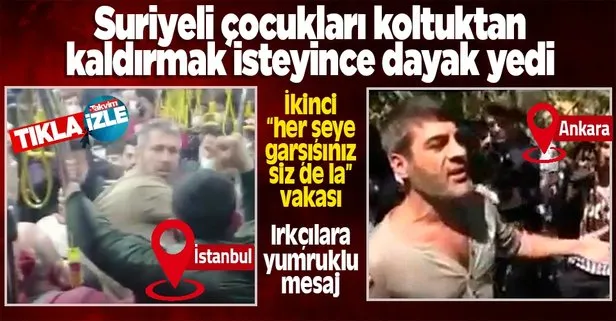 Irkçı bir vatandaş otobüste oturan Suriyeli çocukları kaldırmak isteyince vatandaşlar tarafından yumruklandı