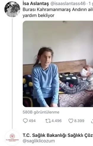 Kahramanmaraş İl Sağlık Müdürlüğü Acil Sağlık Hizmetleri Ekipleri, Twitter’dan sağlık sorunu yaşadığını ifade eden kişinin ailesine ulaştı