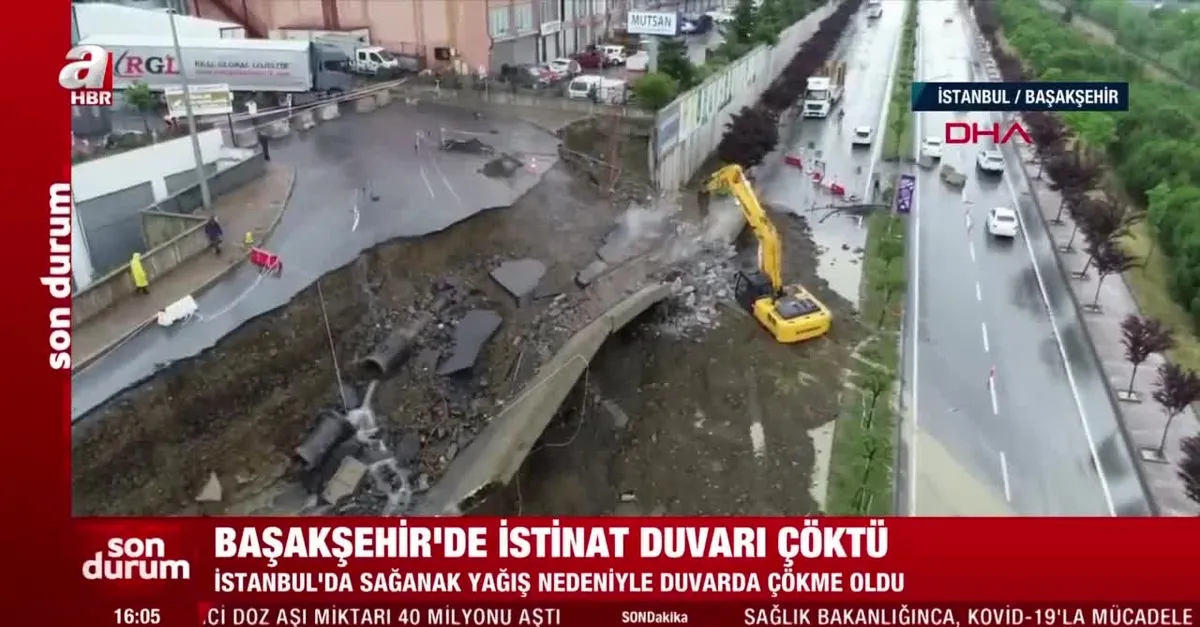 SON DAKİKA! İstanbul Başakşehir'de yol ve istinat duvarı çöktü