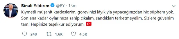 Son dakika: Binali Yıldırım'dan flaş sandık çağrısı-1