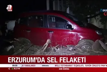 Erzurum’da sel bir mahalleyi yıktı geçti