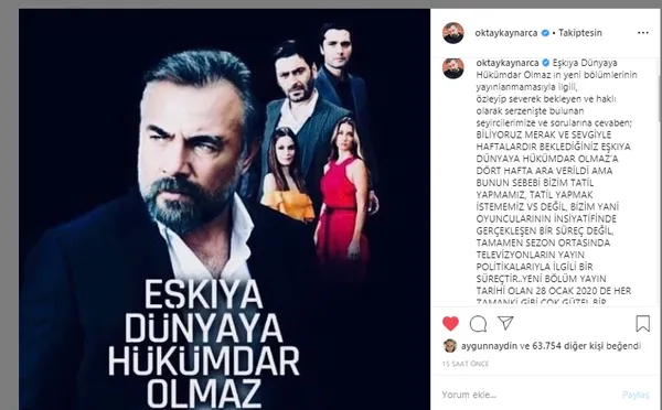 Oktay Kaynarca beklenen haberi duyurdu! Eşkıya Dünyaya Hükümdar Olmaz 154. yeni bölüm yayınlanma tarihi ne zaman?-2
